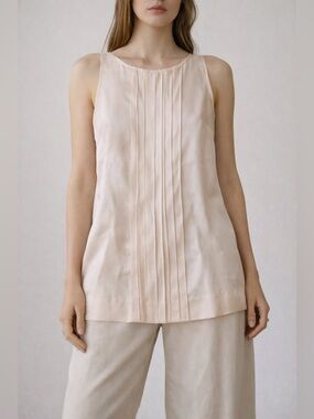 J.Crew 100% Silk Blush Pink Pleated Sleeveless Blouse Size 4 Small Luxury